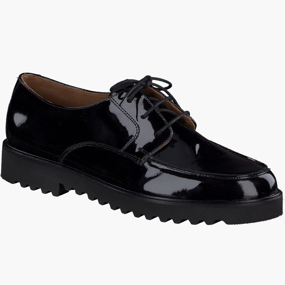NEW Paul Green Audra Lug Sole Derby Black Patent Leather Loafers with Suede